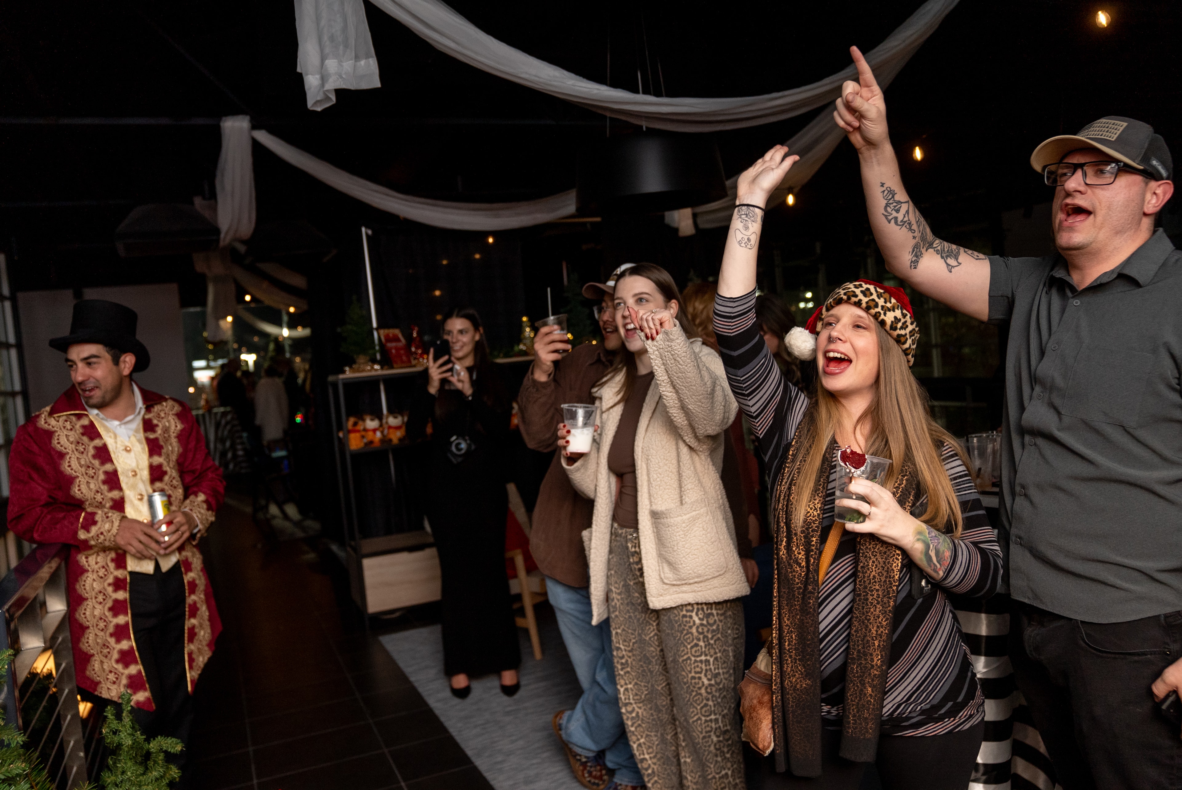 Group celebrating at the festive night party